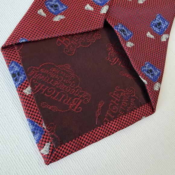 Biella 100% Silk Tie Made in Italy for Britches of Georgetown Red Blue Pattern - Picture 9 of 16